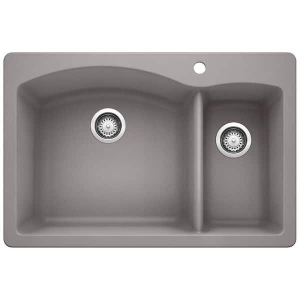 Blanco DIAMOND SILGRANIT 33 in. Dual Mount Metallic Gray 70/30 Double Bowl Granite Composite Kitchen Sink with 1-Hole