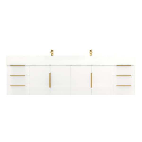 Bethany 71 in. W. x 20 in. D x 22 in. H Double Sink Floating Bath Double Vanity in Gloss White with White Acrylic Top