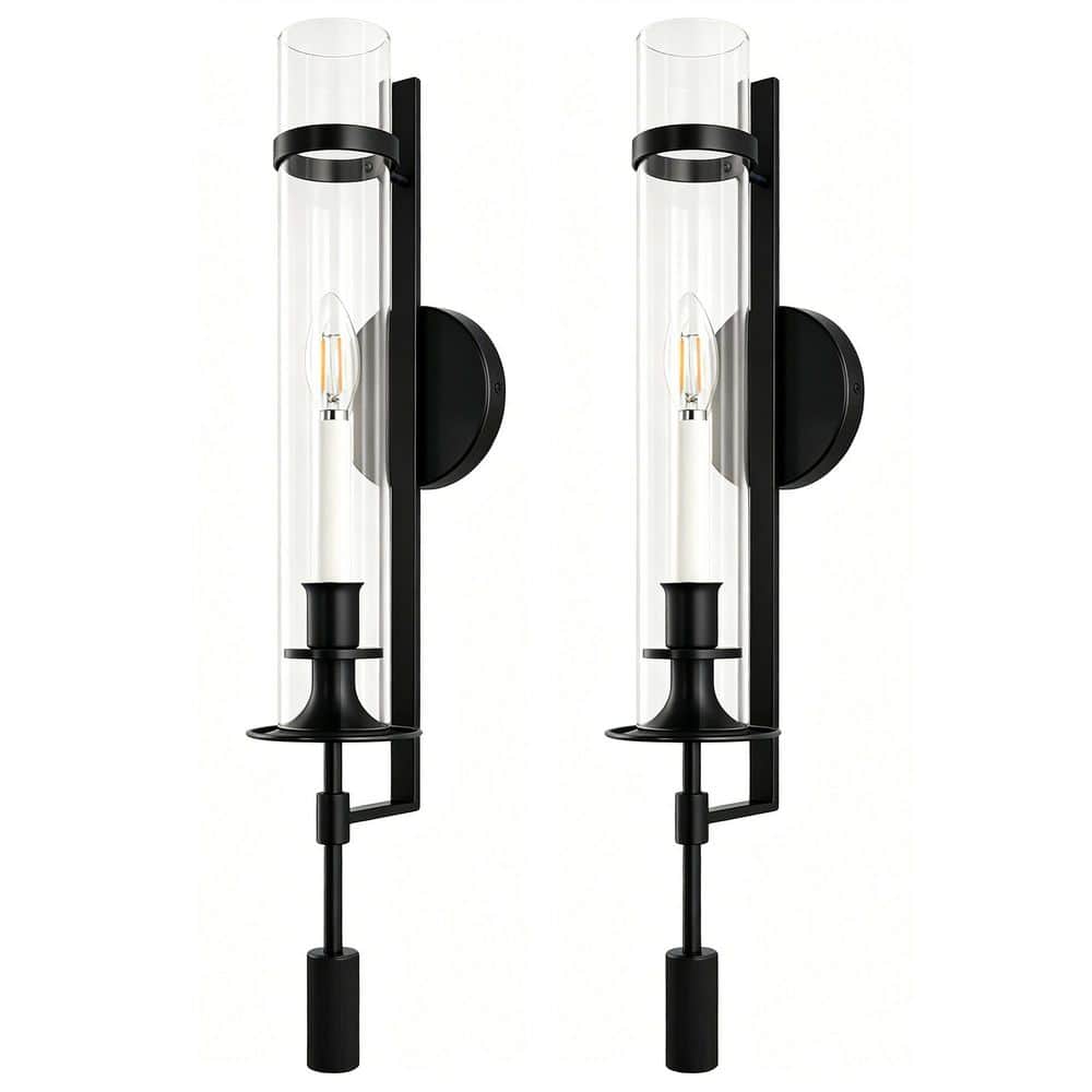5 in. 1-Light Modern Matte Black Wall Sconce with Clear Glass Cylinder Shade for Bathroom Bedroom Hallway (2-Pack) price history on PriceWatchPro