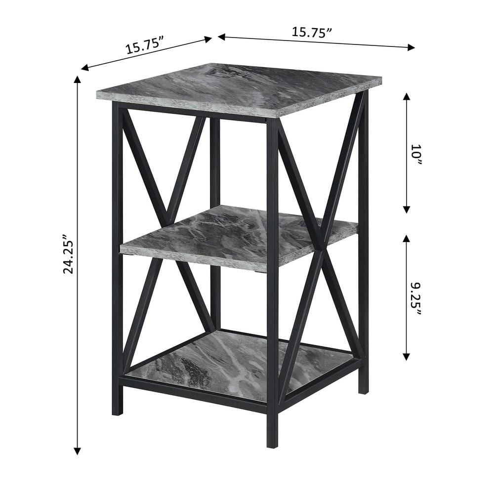 Gray Faux Marble Wood and Metal End Table with Shelves