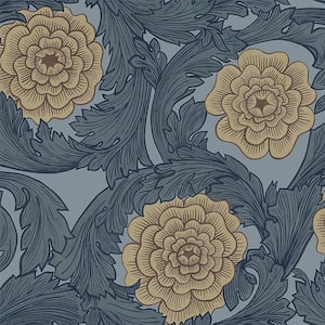 Rosa Blue Ornamental Florals Blue Paper Strippable Roll (Covers 56.4 sq. ft.)