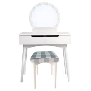 2- Drawer White Vanity Dresser Table Set with LED Mirror and Cushioned Stool (15.7 in. D x 31.5 in. W x 51.4 in. H )