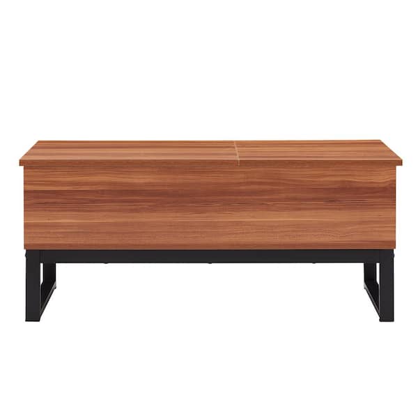 URTR 41 in. Modern Brown Rectangle Steel Coffee Table with Big Storage Space for Living Room, Metal Legs Support
