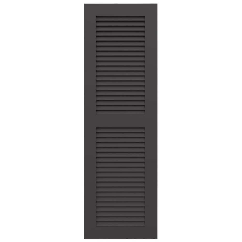 Shadow Mountain Gray Louvered Vinyl Shutters, 15'' x 67'' (Set of 2)