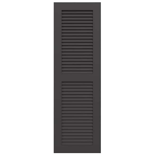 Ekena Millwork TruFit PVC 18 in. W x 42 in. H Louvered Vinyl Shutters Pair in Shadow Mountain