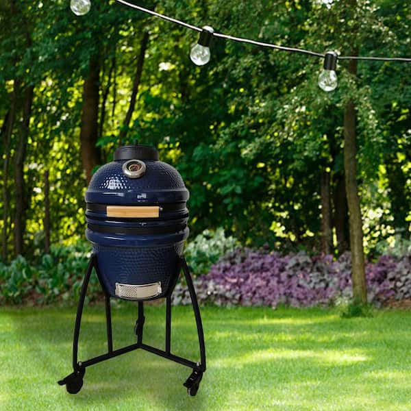 Lifesmart 15 in. Kamado Charcoal Outdoor Pizza Oven with Pizza Stone and  Bamboo Handles in Blue SCS-CPO21BLU - The Home Depot