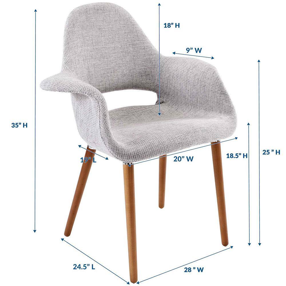 Light Gray Linen Upholstered Arm Chair with Wood Legs