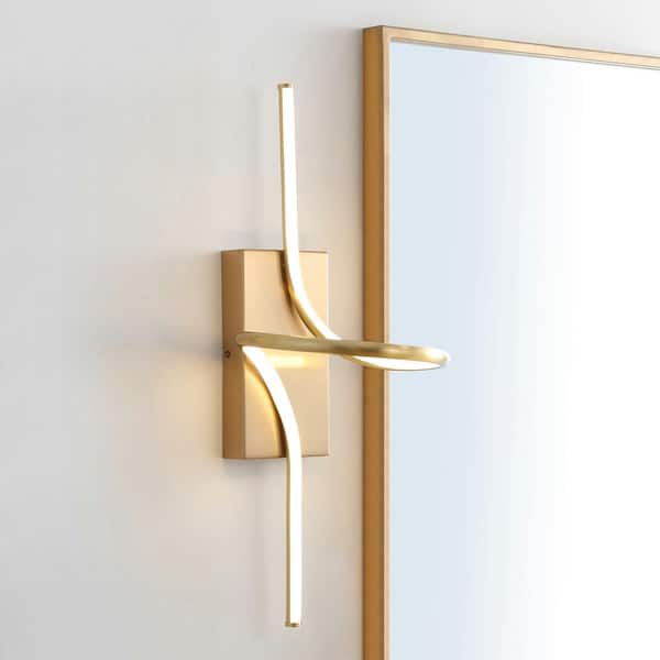JONATHAN Y Sketch 9 in. Gold Minimalist Metal Integrated LED Vanity Light Sconce