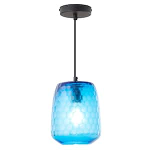 Giselle 40-Watt 1-Light Blue and Black Dome Pendant Light with Colored Hand Blown Glass Shade