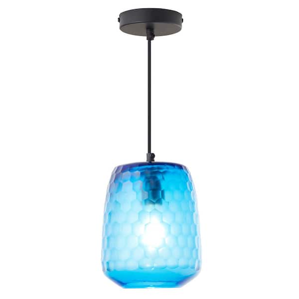 River of Goods Giselle 40-Watt 1-Light Blue and Black Dome Pendant Light with Colored Hand Blown Glass Shade