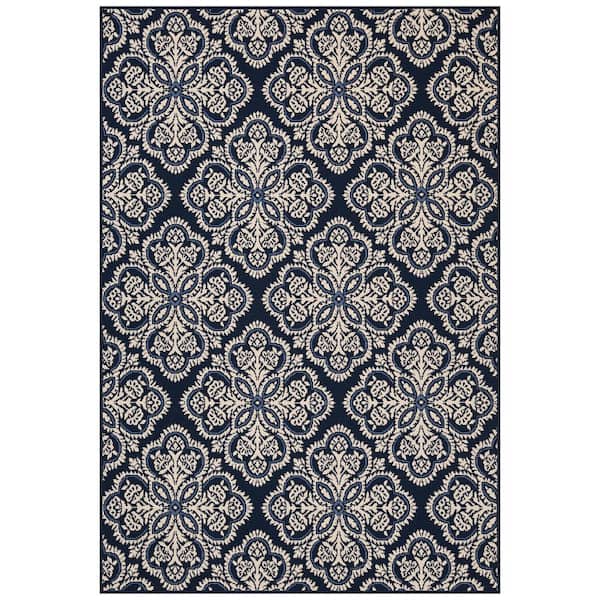 LOOMAKNOTI Gainsville Palmirzi Blue/Ivory 6 ft. 7 in. x 9 ft. 6 in. Floral Indoor/Outdoor Polypropylene Area Rug