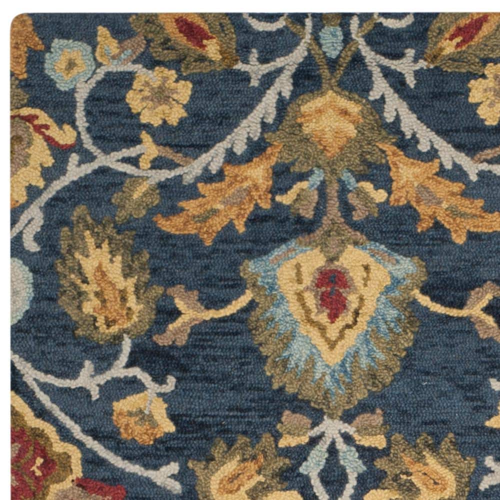 Navy and Multicolor Floral Wool 6' x 9' Area Rug