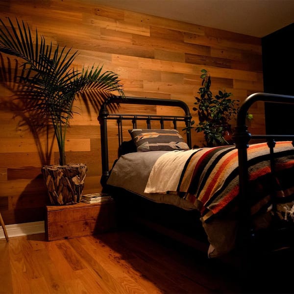 1/8 in. x 5 in. x 12-42 in. Peel and Stick Tan Wooden Decorative Wall Paneling (40 sq. ft./Box)