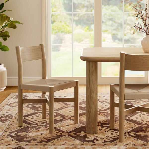 Alvia Mid Century Modern Dining Chair in Weathered Oak with Woven Paper Rope Seat