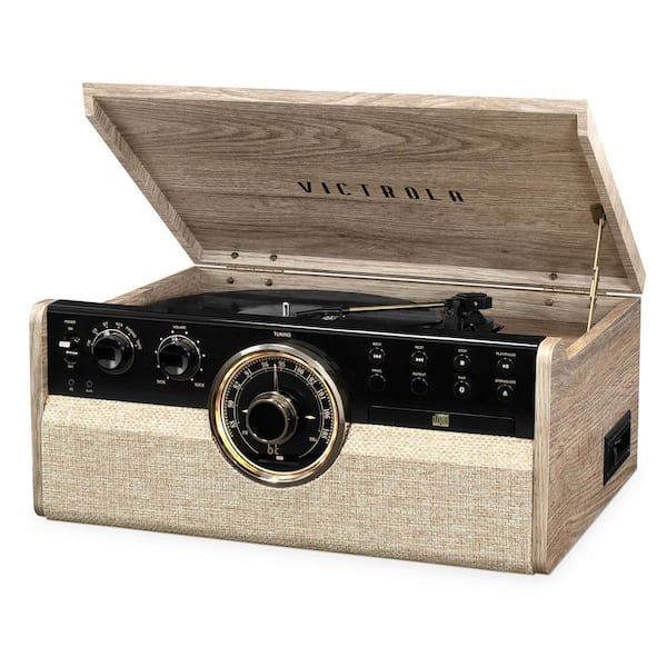 Victrola 6-in-1 Empire Mid Century Modern Bluetooth Record Player with 3-Speed Turntable, CD, Cassette Player and Radio