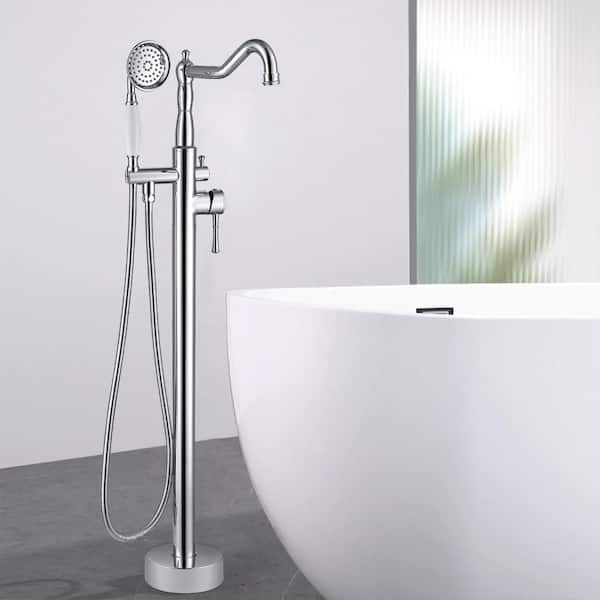 Single-Handle Classical Freestanding Tub Faucet with Hand Shower in Chrome