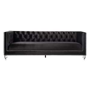 Heibero 35 in. Black Velvet 3-Seat Tuxedo Sofa