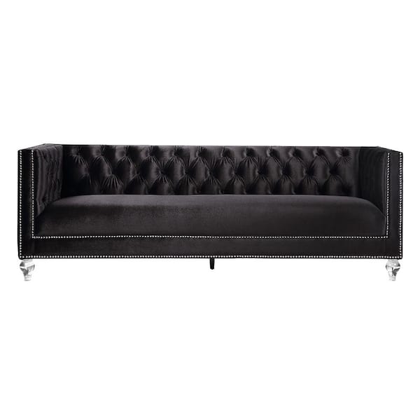 Acme Furniture Heibero 35 in. Black Velvet 3-Seat Tuxedo Sofa 56995 ...