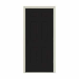 34 in. x 80 in. 6-Panel Black Painted Left-Hand Outswing Steel Prehung Front Door w/Brickmould
