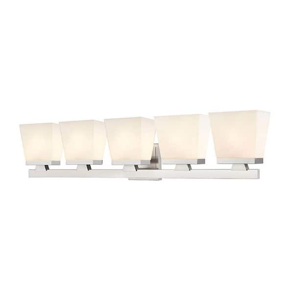 Unbranded Astor 36 in. 5-Light Brushed Nickel Vanity-Light with Etched Opal Glass Shades