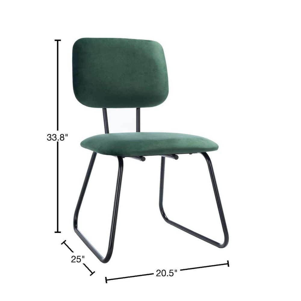 Malachite Green Velvet Parsons Side Chair Set with Matte Black Frame