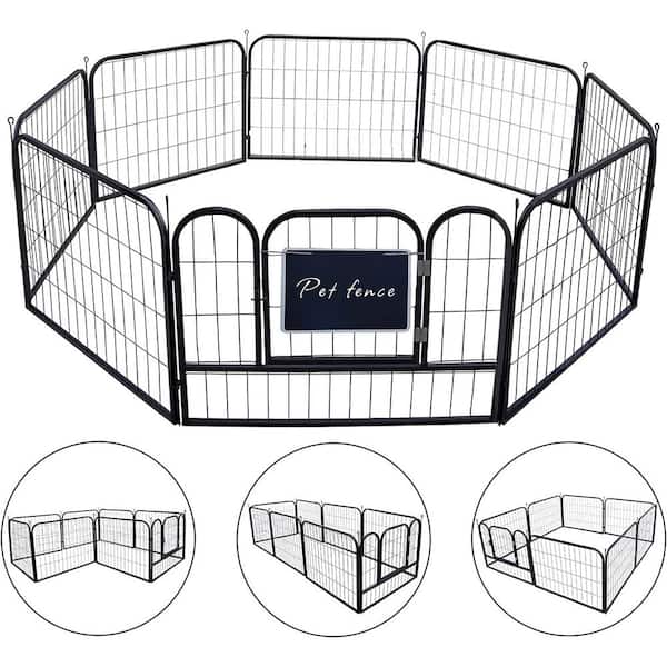 FUFU&GAGA Portable Dog Fence with Door, Dog Playpen, Foldable Metal Dog and Pet Exercise Playpen for Yard(8 Panels, 24"H, Black)