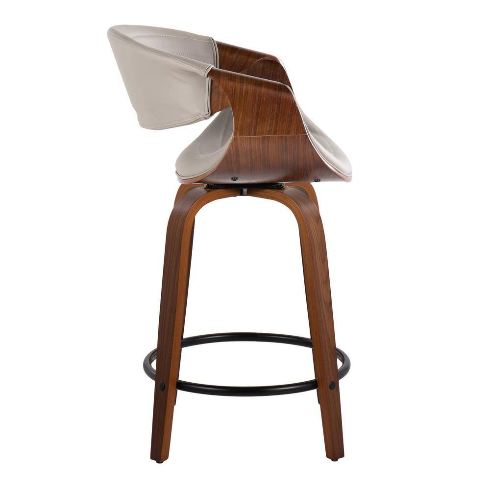 Walnut and Grey Swivel Counter Stool with Metal Footrest