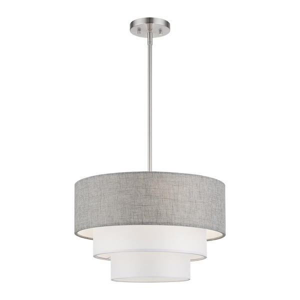 Brookmeade 3-Light Brushed Nickel Chandelier with Urban Gray and White Color Fabric Shade