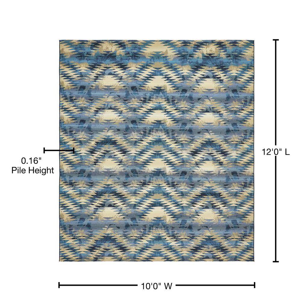 Aztec Blue and Beige Rectangular Outdoor Rug