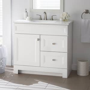Sedgewood 36.5 in. W x 18.8 in. D x 34.4 in. H Freestanding Bath Vanity in White with Arctic Solid Surface Top