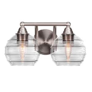Madison 8 in. 2-Light Bath Bar, Brushed Nickel, Clear Ribbed Glass Vanity Light