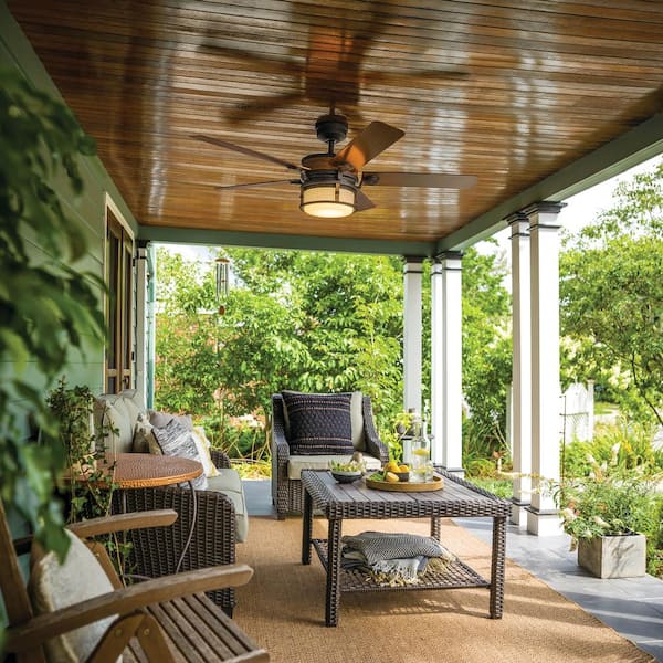 Ahrendale 60 in. Outdoor Auburn Downrod Mount Ceiling Fan with Integrated LED with Wall Control Included