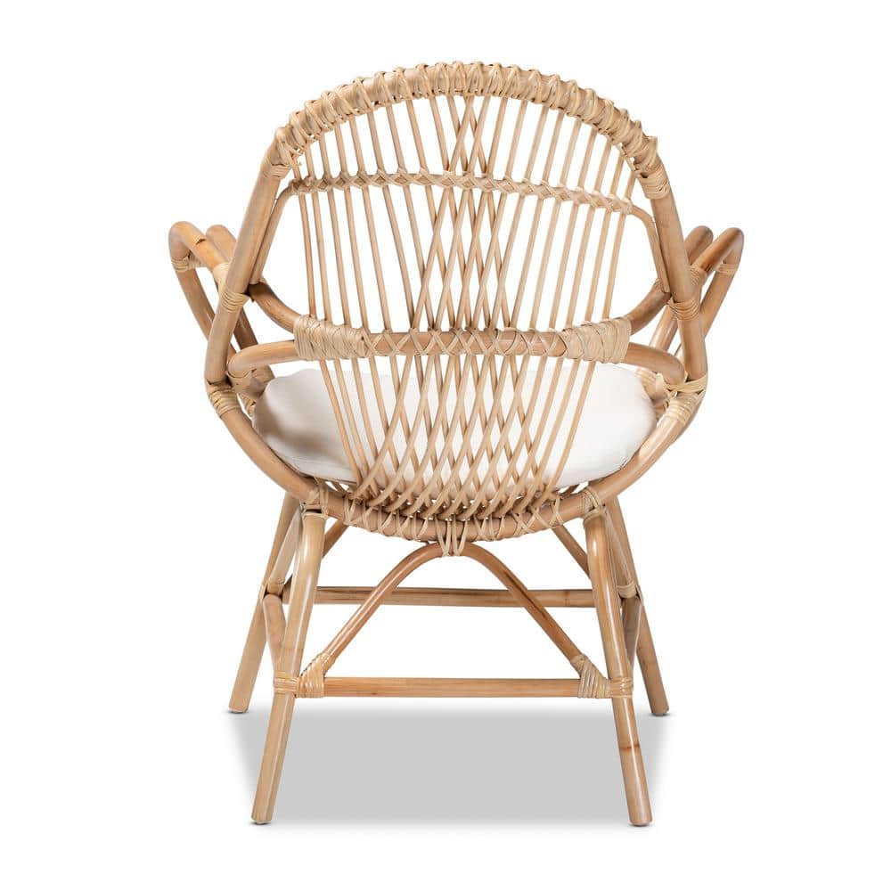 Jayden White Leather and Natural Rattan 31" Accent Chair
