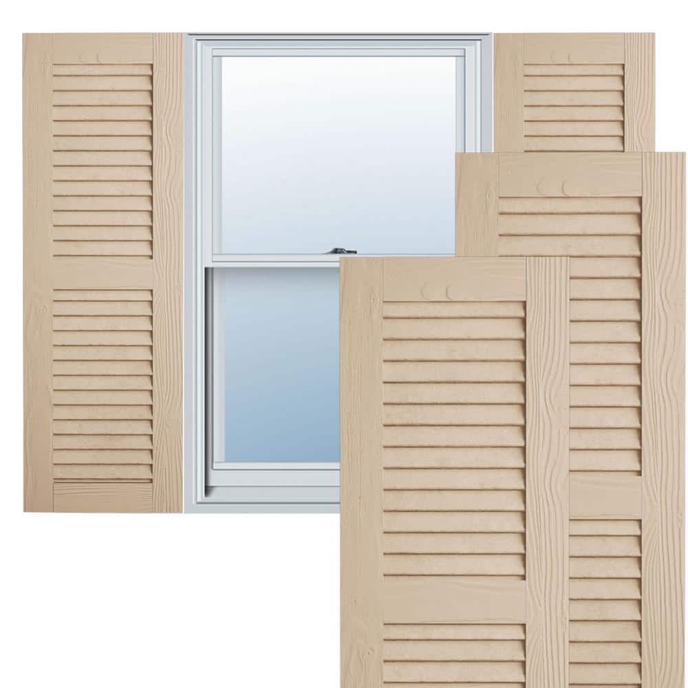 Timberthane Sandblasted 18 in. W x 88 in. H Louvered Polyurethane Shutters Pair in Primed Tan (Sold As Pair) price history on PriceWatchPro