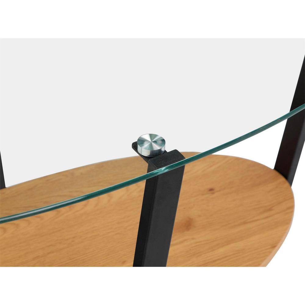 Nessa Oval Coffee Table with Glass Top and Oak Shelf