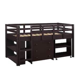 Espresso Low Loft Bed Twin Loft Bed with Desk Kids Beds for Boy Solid Pine Wood Toddler Bed