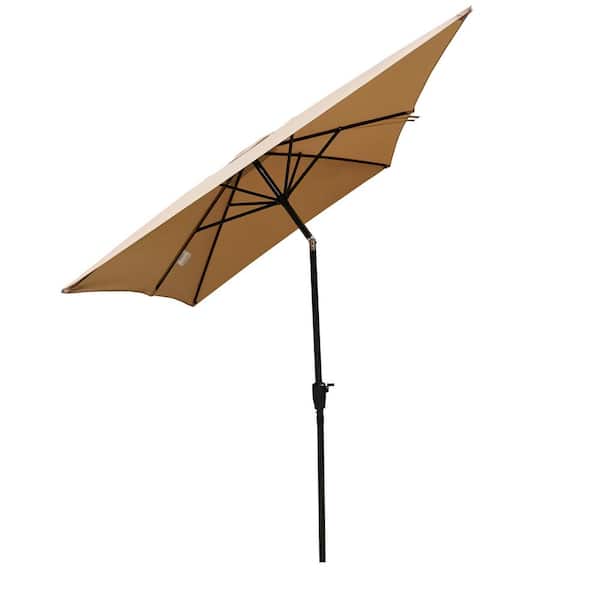 GAWEZA 9 ft. x 6 ft. Rectangular Steel Market Tilt Patio Umbrella in Brown with Crank Outdoor Table Umbrella with Ventilation