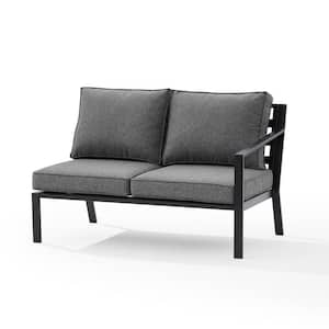 Clark Matte Black Metal Right Arm Outdoor Sectional Loveseat with Charcoal Cushions