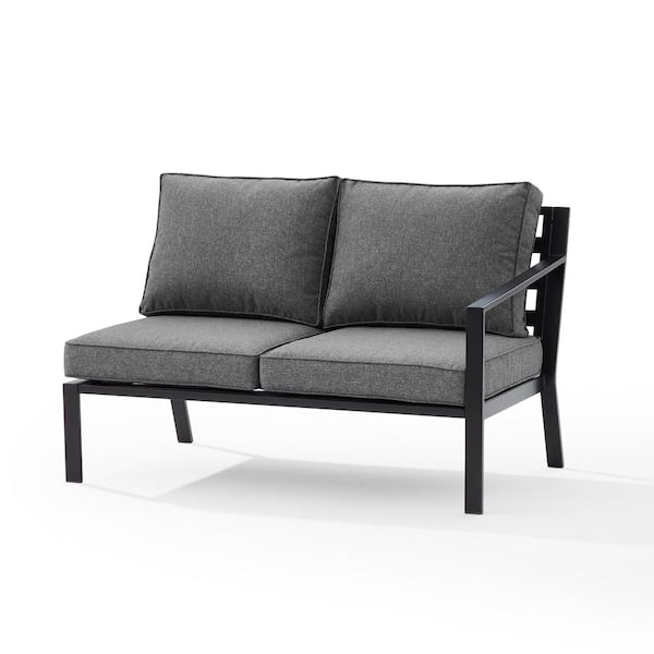 CROSLEY FURNITURE Clark Matte Black Metal Right Arm Outdoor Sectional Loveseat with Charcoal Cushions