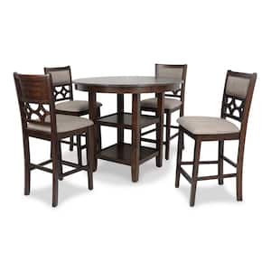 New Classic Furniture Mitchell 5-piece Wood Top Round Counter Set with 2 Table Shelves, Cherry