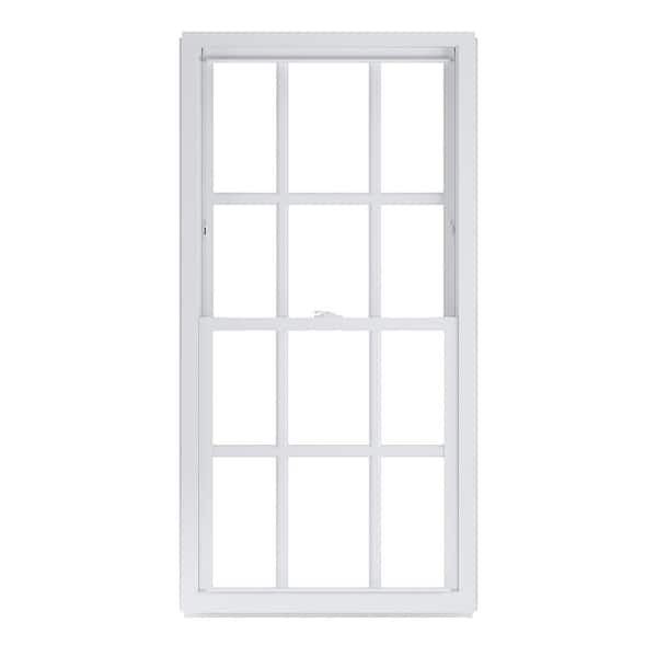 American Craftsman 29.75 in. x 57.25 in. 50 Series  White Double Hung Low-E Argon Glass Vinyl Replacement Window with Grids, Screen Incl