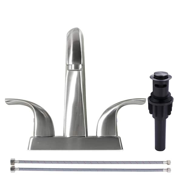 ALEASHA 4 in. Centerset Double Handle Gooseneck High Arc Bathroom Faucet in Brushed Nickel