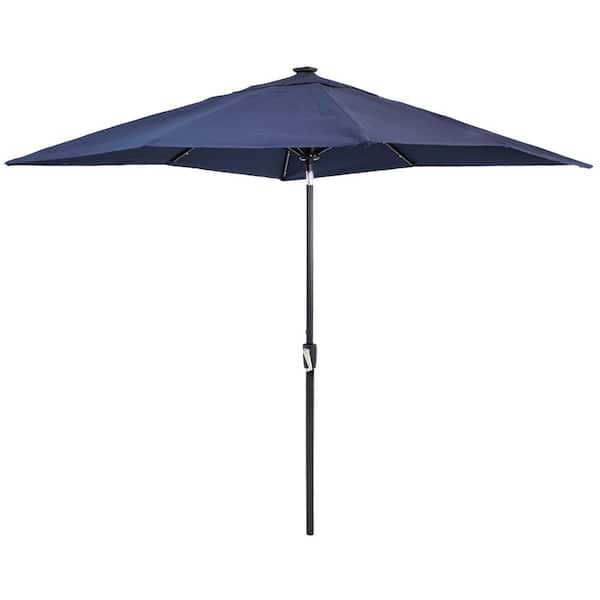 Sunnydaze Sunnydaze 8.75 ft. Rectangle Market Patio Umbrella with Solar LED Lights in Navy Blue