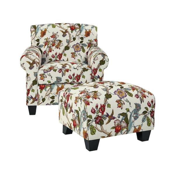 floral club chair with ottoman