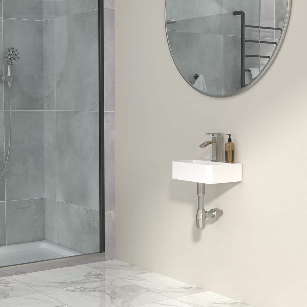 White Gloss Ceramic Rectangular Wall-Mount Bathroom Sink