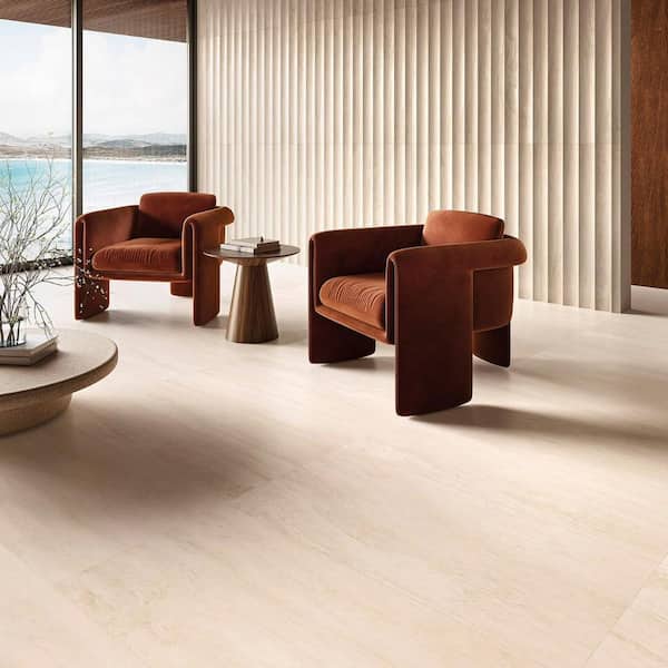 Auramar Travertino Warm White 23.62 in. x 47.24 in. 3D Travertine Look Matte Porcelain Wall Tile (15.38 Sq. Ft. / Case)