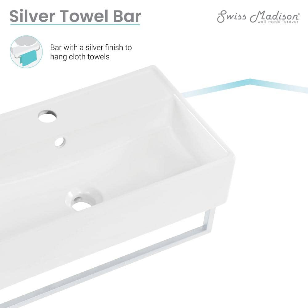 Claire 22" White Ceramic Wall-Mount Vessel Sink with Chrome Towel Bar