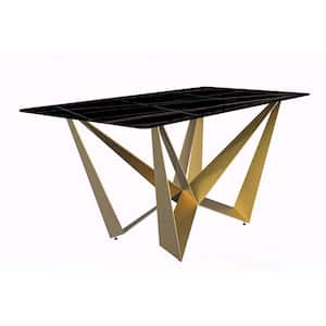 Nuvor Modern Dining Table with a 55 in. Rectangular Top and Gold Steel Base, Black/Gold