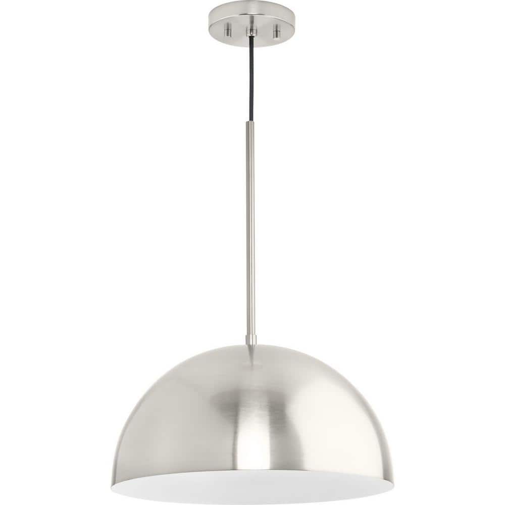 Brushed Nickel Dome Pendant Light with White Interior