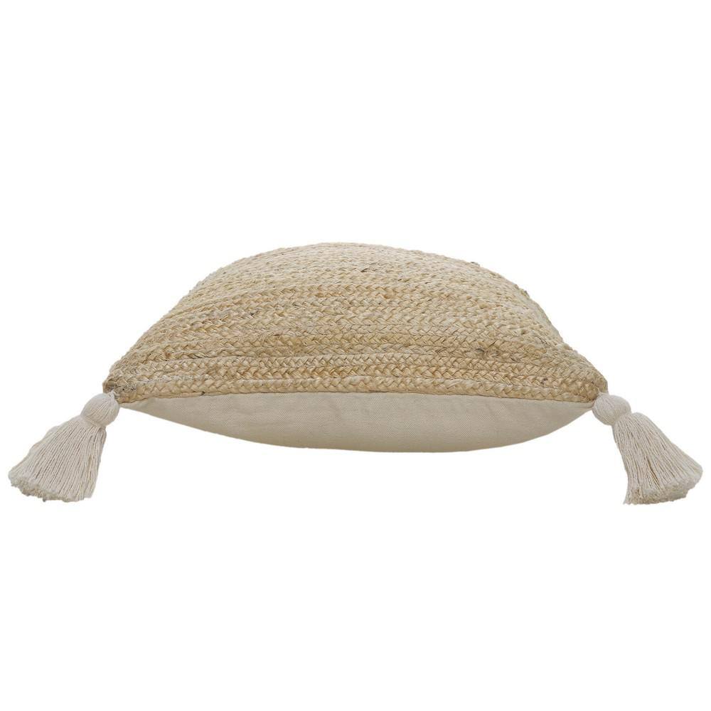 Natural Jute Square Throw Pillow with Tassels, 20" x 20"